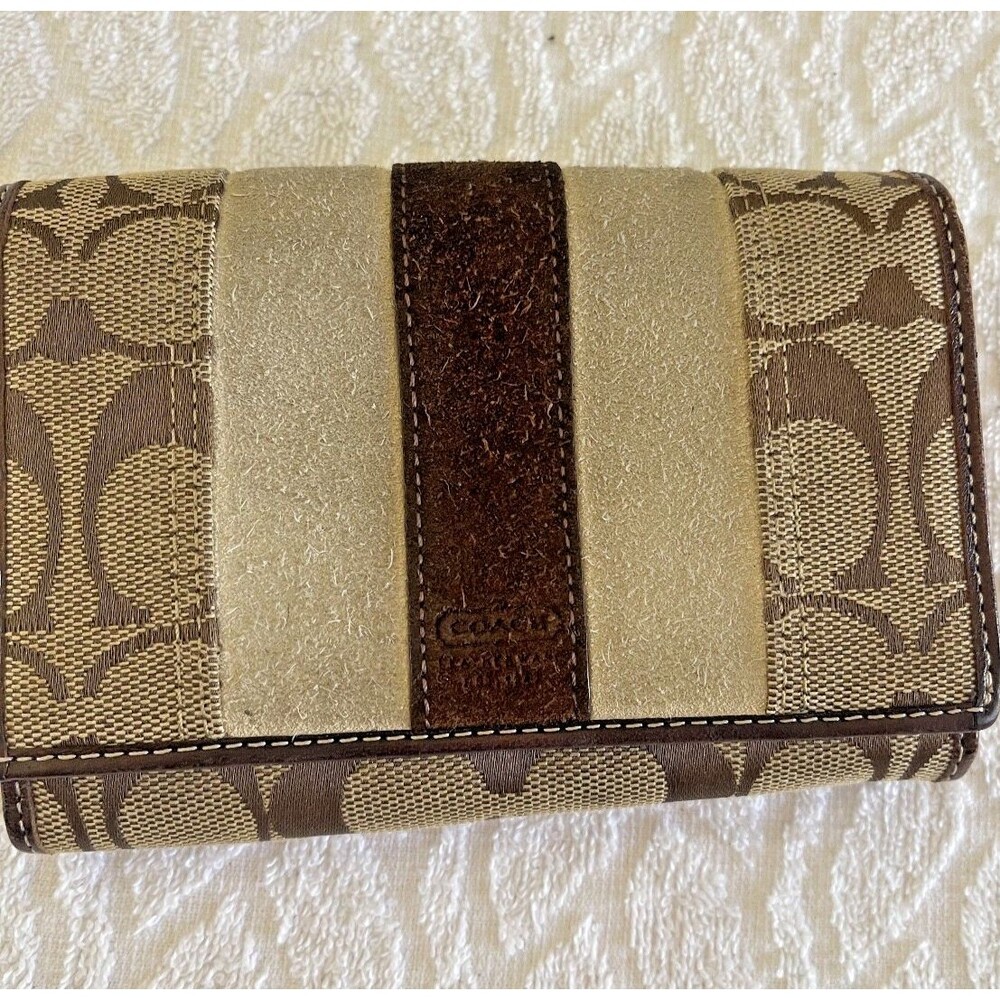 COACH VINTAGE HAMPTON SIGNATURE COMPACT CLUTCH WALLET  Jacquard Canvas Beige